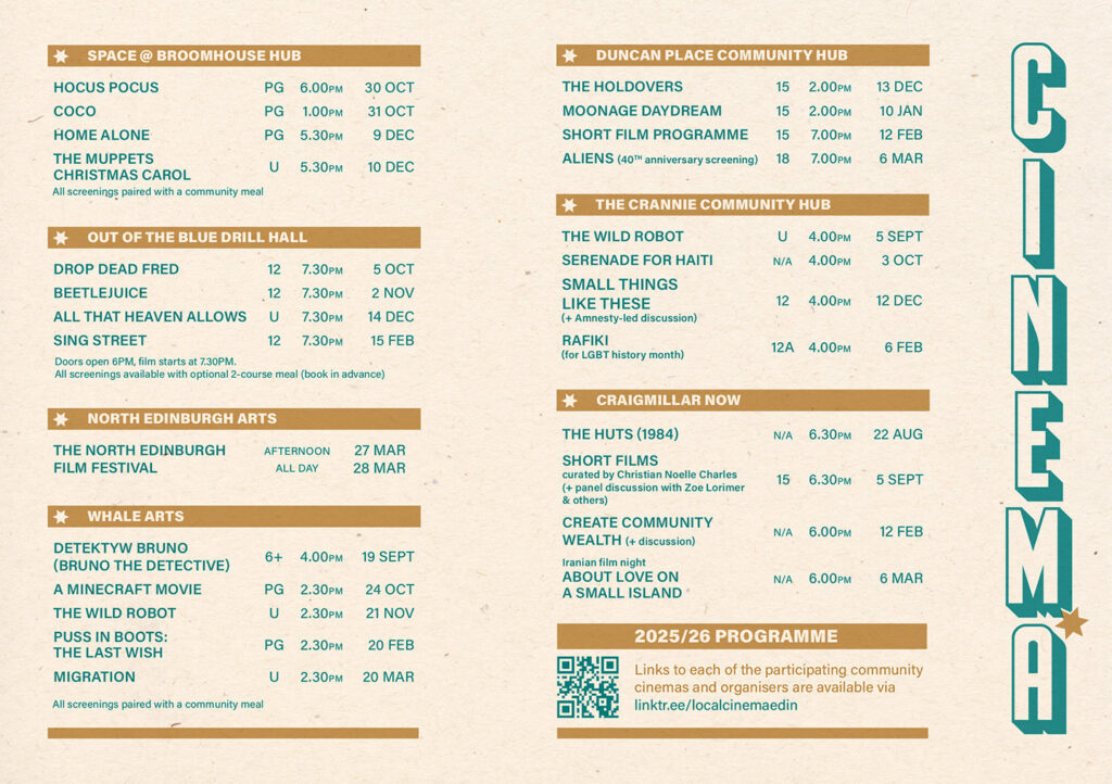 Local Cinema Network September to March Programme with film listings and times